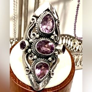 925 Sterling Silver Triple Amethyst Statement Ring